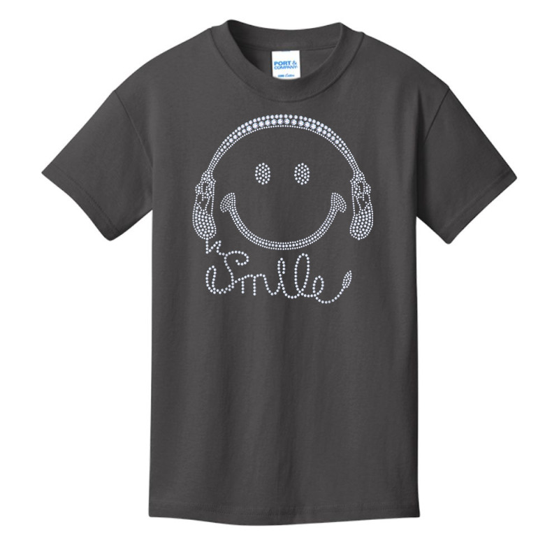 Smile Headphone Rhinestone Design For Woman Birthday Gril Basic Youth T-shirt by Outpost | Artistshot