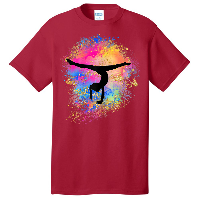 Girls Rainbow Gymnastics Female Gymnast Silhouette Handstand T Shirt Basic T-shirt by cm-arts | Artistshot