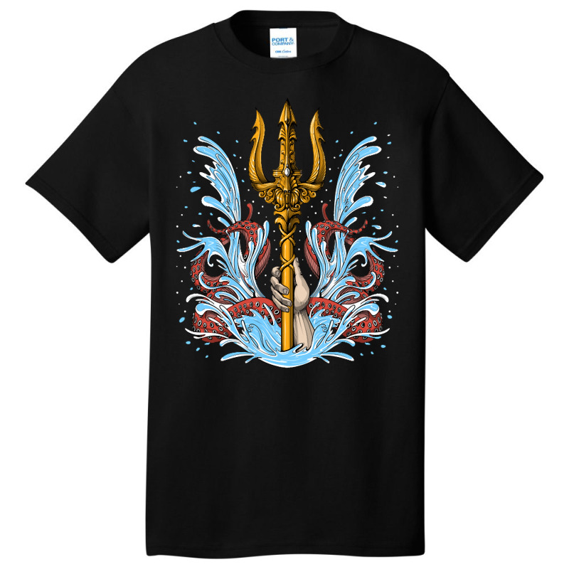 Poseidon Trident, Poseidon Trident Painting, Poseidon Trident Vintage, Basic T-shirt | Artistshot