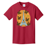 Love Paris Hearts Eiffel Tower Butterfly France Love French Long Sleev Basic Youth T-shirt | Artistshot