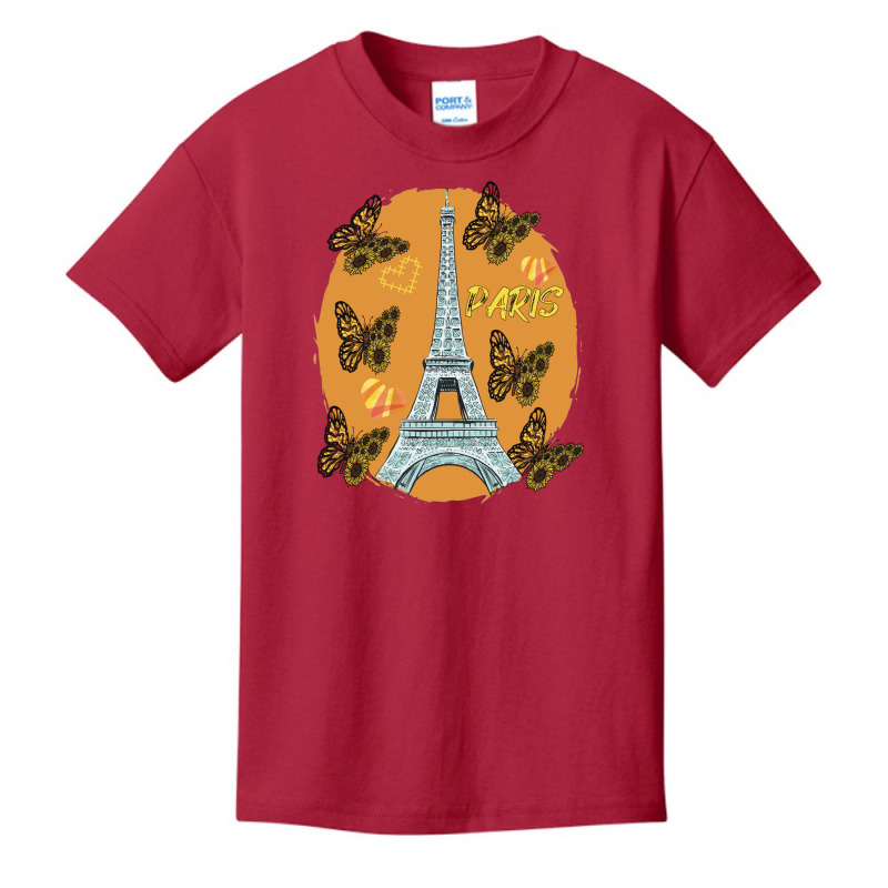 Love Paris Hearts Eiffel Tower Butterfly France Love French Long Sleev Basic Youth T-shirt by cm-arts | Artistshot