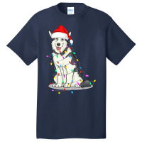 Santa Siberian Husky Christmas Hat Lights Xmas Dog Lover Basic T-shirt | Artistshot