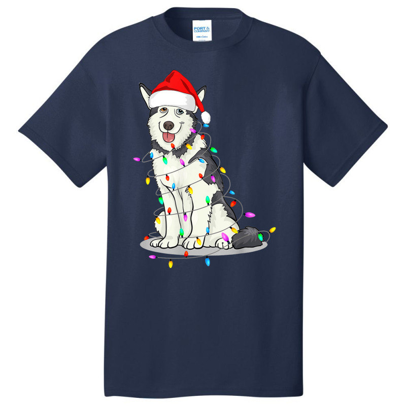 Santa Siberian Husky Christmas Hat Lights Xmas Dog Lover Basic T-shirt by Renew | Artistshot