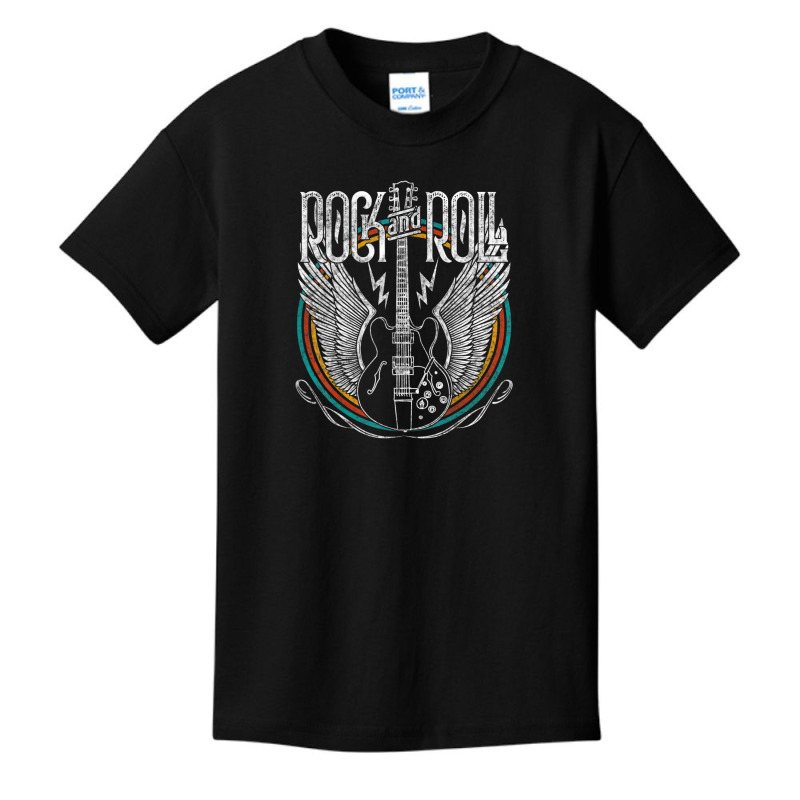 Distressed Vintage Retro 80s Rock & Roll Music Guitar Wings Basic Youth T-shirt by cm-arts | Artistshot