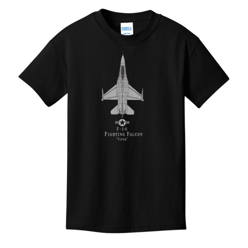 F-16 Fighting Falcon Tech Drawing Military Airplane Basic Youth T-shirt by Whitfield Wolff | Artistshot