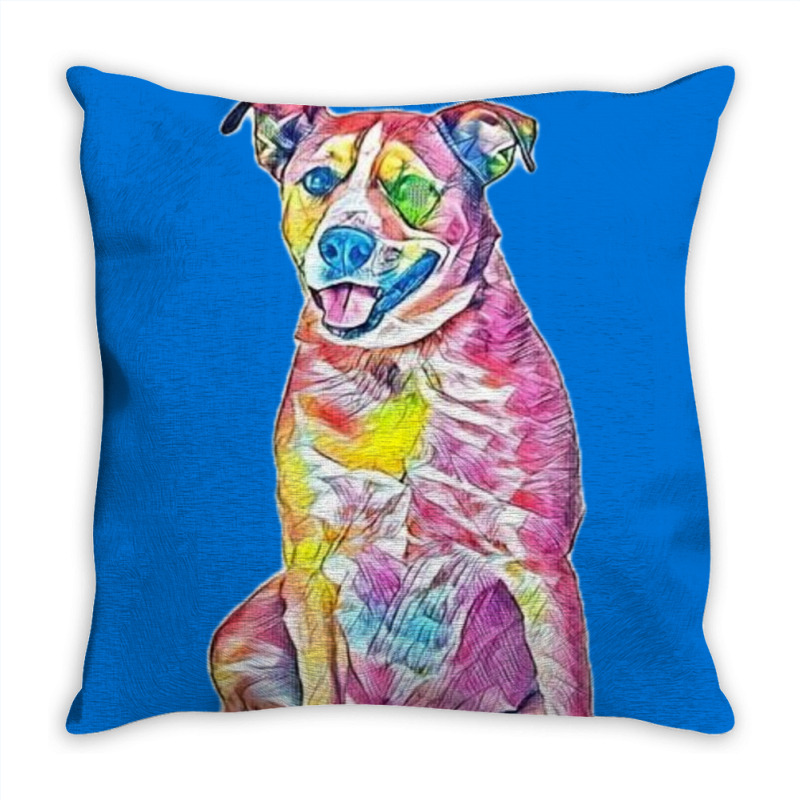 Happy Large Mixed Breed Dog S Throw Pillow | Artistshot