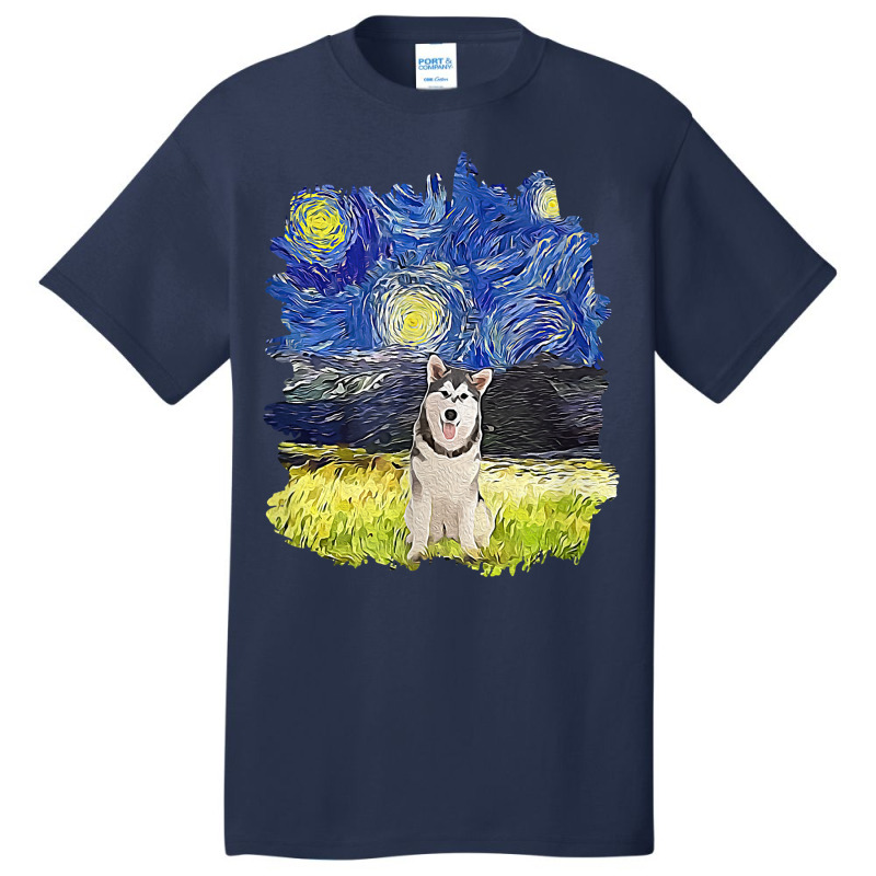 Starry Night Impressionist   Dog Art Alaskan Malamute T Shirt Basic T-shirt | Artistshot