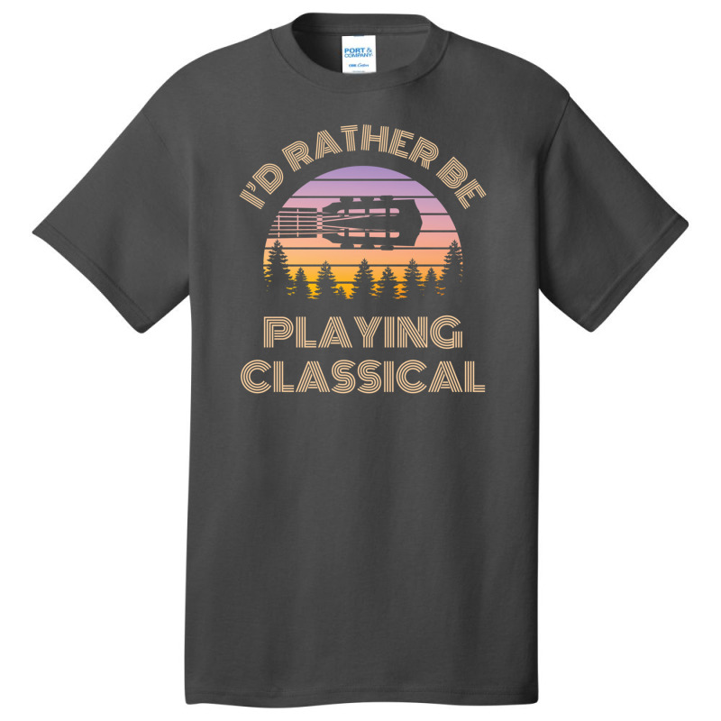 I'd Rather Be Playing Guitar Classical Guitar Headstock Vintage Sunset Basic T-shirt by JilmarM.Perez | Artistshot