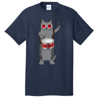 Cool Cat Playing The Snare Drum Hippy Percussionist Kitty Basic T-shirt | Artistshot