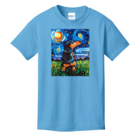 Black And Tan Dachshund Doxie Starry Night Dog Art By Aja Basic Youth T-shirt | Artistshot