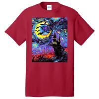 Dracula Castle Vampire Bats Halloween Starry Night Aja Art Basic T-shirt | Artistshot