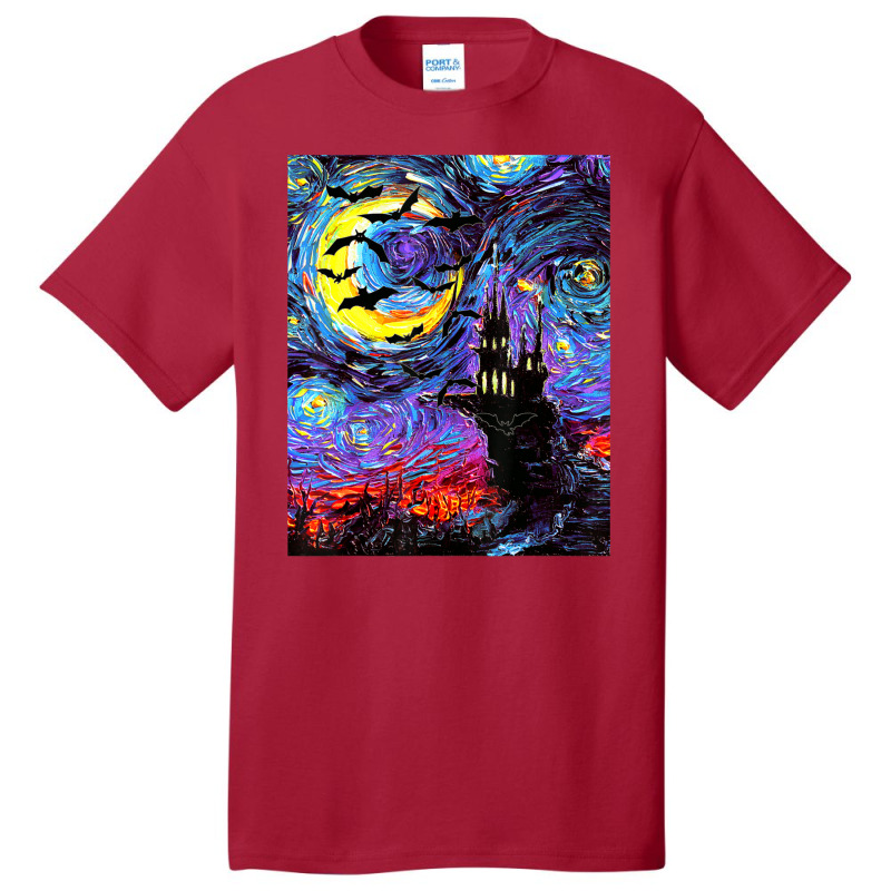 Dracula Castle Vampire Bats Halloween Starry Night Aja Art Basic T-shirt by vucongha | Artistshot