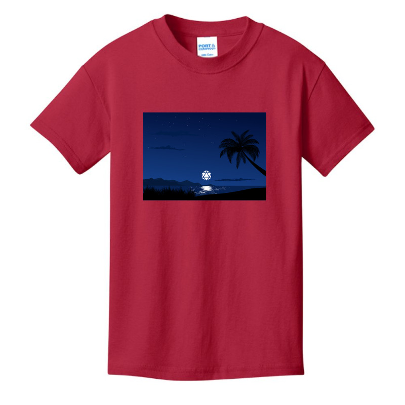 Moon Reflection Ocean D20 Dice Rpg Night Roleplaying Landscapes Basic Youth T-shirt | Artistshot