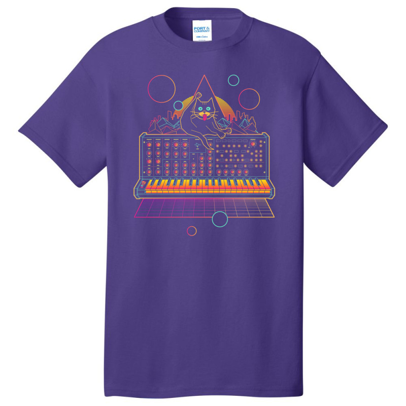 Synthwave Cat On Synthesizer 1 Basic T-shirt | Artistshot