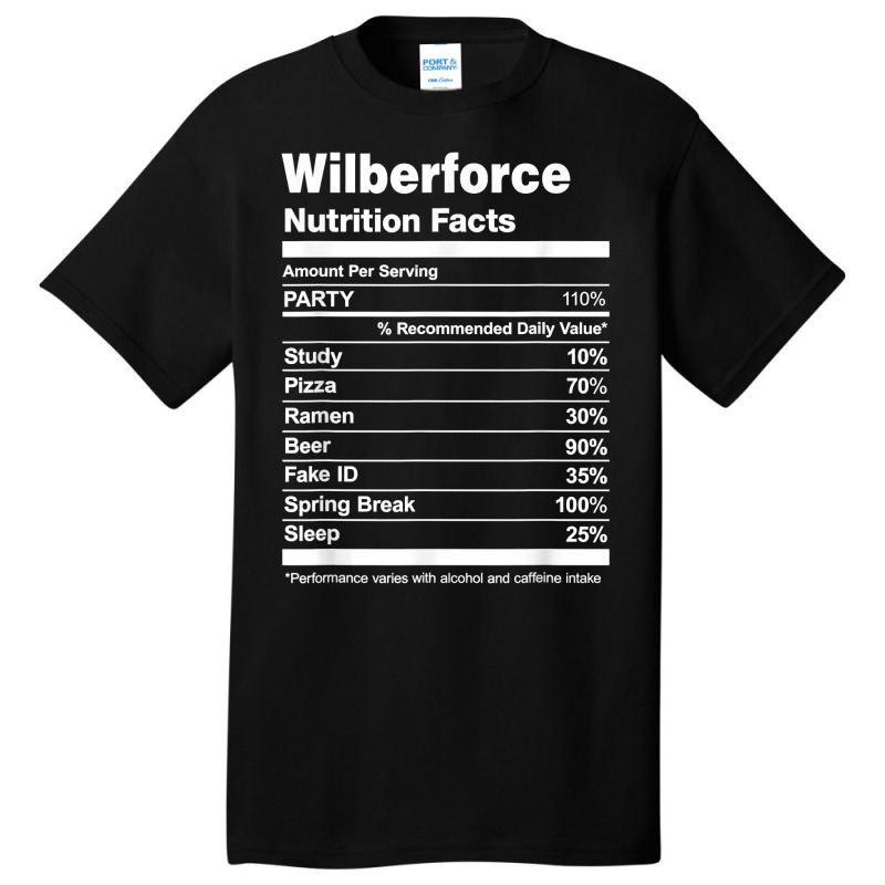 Wilberforce Nutrition Facts College University T Shirt Basic T-shirt | Artistshot