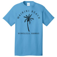 Retro Cool Waikiki Beach Hawaiian Island Palm Tree Souvenir Basic T-shirt | Artistshot