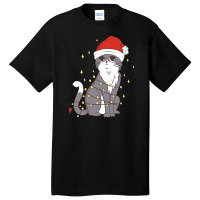 Cat Christmas Hat Christmas Lights Cute Cat Christmas Basic T-shirt | Artistshot