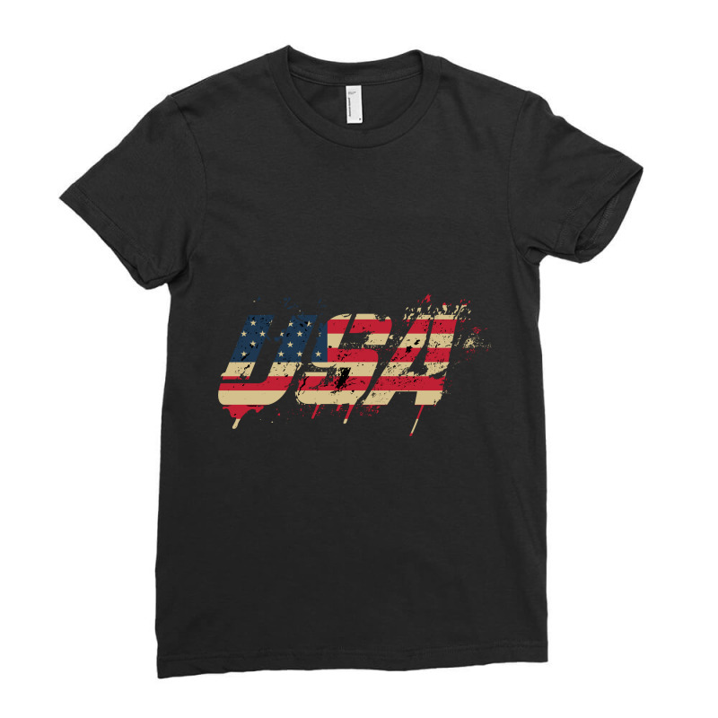 Vector American Flag Usa Text Design Ladies Fitted T-Shirt by Kenneth Rorer | Artistshot