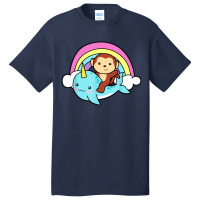 Narwhal Cute Whale With Monkey Ocean Unicorn Basic T-shirt | Artistshot