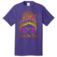 Awareness Shirts Women Back The Pink Messy Bun Basic T-shirt | Artistshot