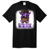 Black Woman Domestic Violence Warrior Afro Messy Bun Purple T Shirt Basic T-shirt | Artistshot