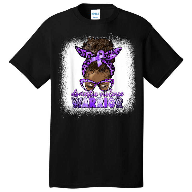 Black Woman Domestic Violence Warrior Afro Messy Bun Purple T Shirt Basic T-shirt | Artistshot