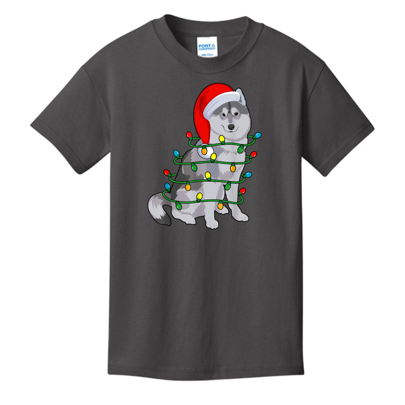 Siberian Husky Santa Christmas Tree Lights Xmas Gifts Boys Basic Youth T-shirt by Prismatic | Artistshot