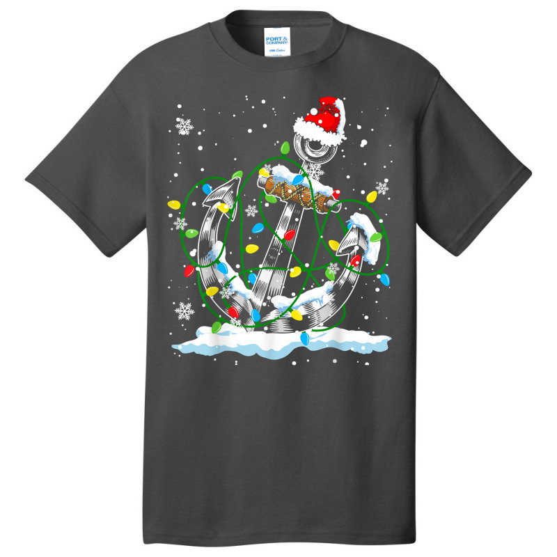 Santa Anchor Cool Christmas Lights Boating Sailing Boat Ship T Shirt Basic T-shirt | Artistshot