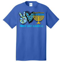 Peace Love Hanukkah Leopard Hanukkah Menorah Jewish Basic T-shirt | Artistshot