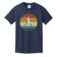 Retro Baseball Thrower On A 80s Sun Background Basic Youth T-shirt | Artistshot