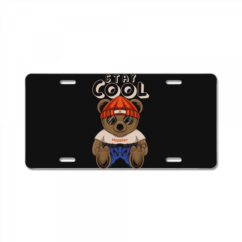 Teddy Bear Illustration Sitting Stay Cool In Hand License Plate | Artistshot