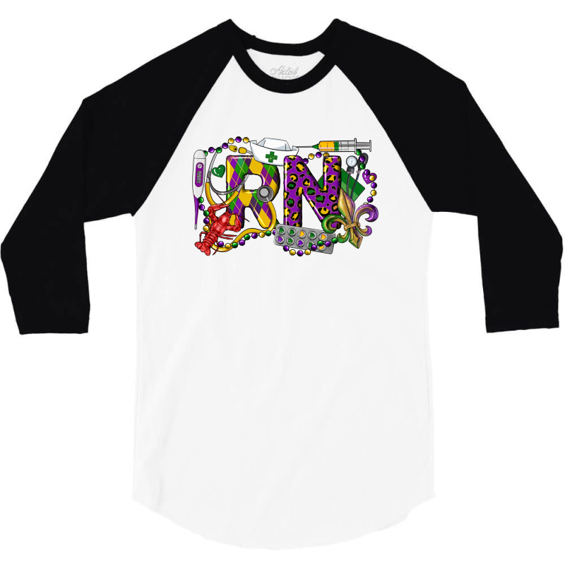 Rn Registered Nurse Mardi Gras 3/4 Sleeve Shirt | Artistshot