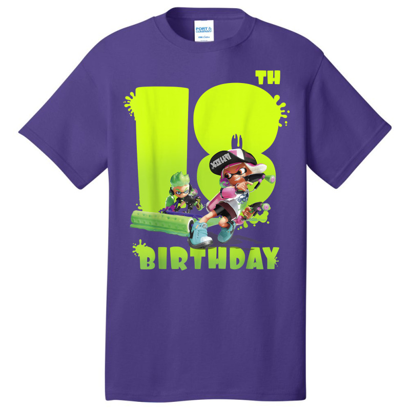 Splatoon Inkling 18th Birthday Green Splatter Portrait Basic T-shirt | Artistshot