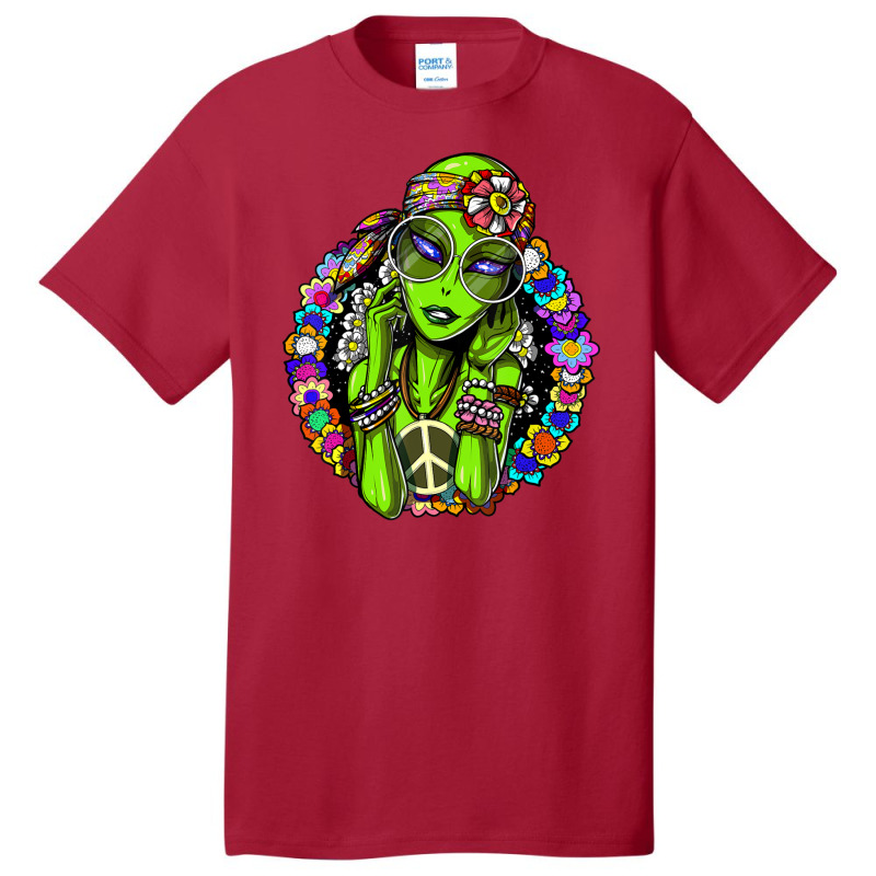 Space Alien Hippie Floral Peace Science Fiction Basic T-shirt by phamkhao | Artistshot