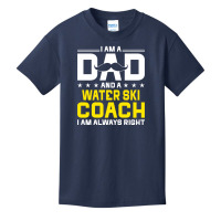 Dad Water Ski Coach Always Right Funny Water Ski Coach Humor Long Slee Basic Youth T-shirt | Artistshot