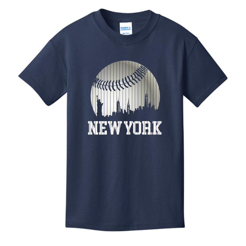 New York Ny Skyline Baseball Stripes For Gameday Retro Style Basic Youth T-shirt by Kanmosrin52 | Artistshot