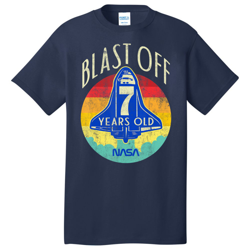 Space Shuttle Blast Off 7th Birthday Retro Portrait Basic T-shirt by ledo | Artistshot