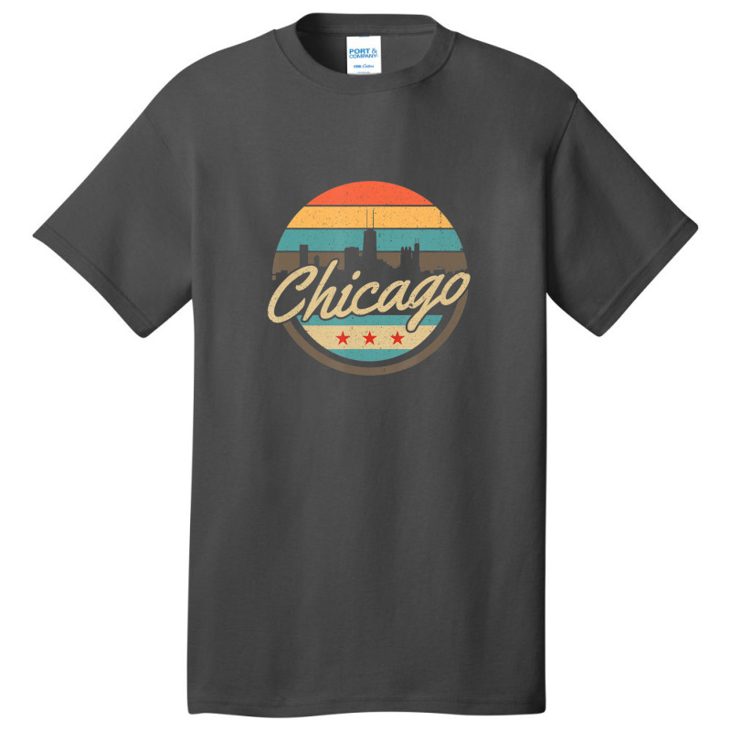 Chicago Flag Skyline Vintage Illinois Usa Souvenir Basic T-shirt by CharlieFairchild | Artistshot