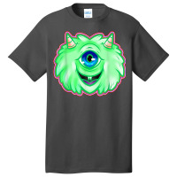 Fluffy Green One Eyed Monster With Horns Halloween Basic T-shirt | Artistshot