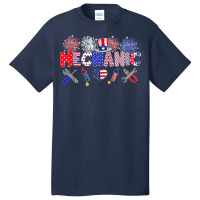 Mechanic Proud American Flag Fireworks Happy 4th Of July Basic T-shirt | Artistshot