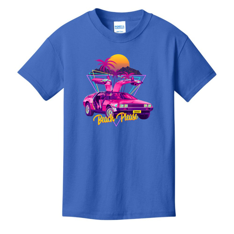 Beach Please Futuristic Car Retro Sunset Synthwave Basic Youth T-shirt by cm-arts | Artistshot