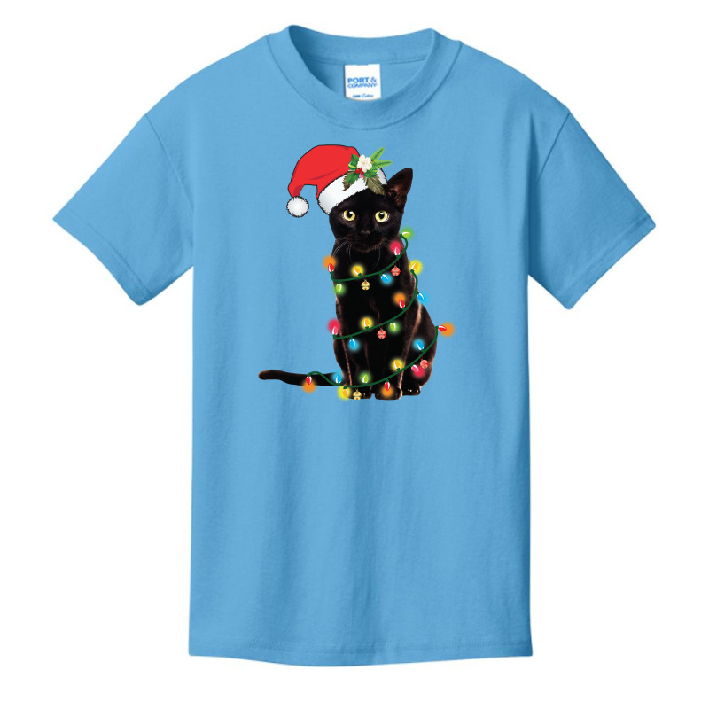 Black Cat Santa Tangled Up In Christmas Lights Sweatshirt Basic Youth T-shirt by cm-arts | Artistshot