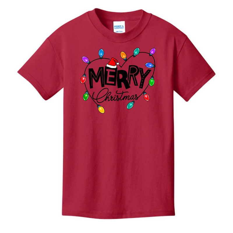 Merry Christmas Matching Family Santa Hat Xmas Light Pajamas Basic Youth T-shirt by Fashzilla | Artistshot