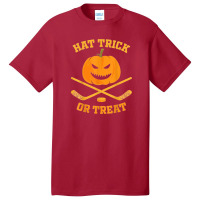 Hat Trick Or Treat Funny Pumpkin Ice Hockey Halloween Basic T-shirt | Artistshot