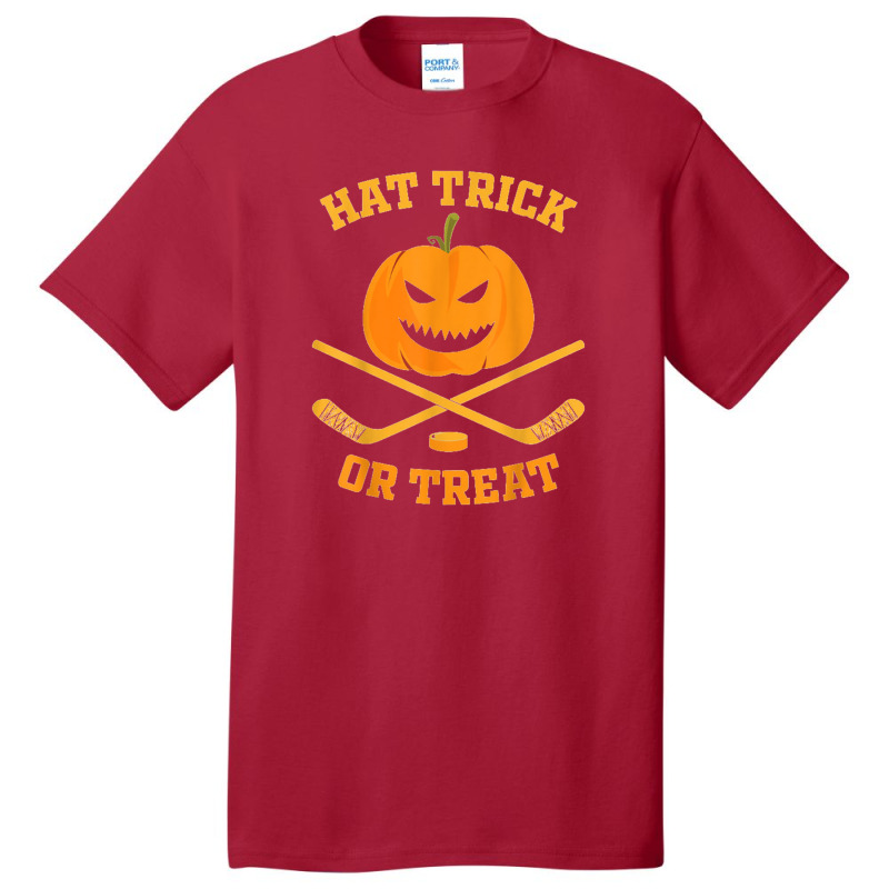 Hat Trick Or Treat Funny Pumpkin Ice Hockey Halloween Basic T-shirt by Ariannajamie | Artistshot