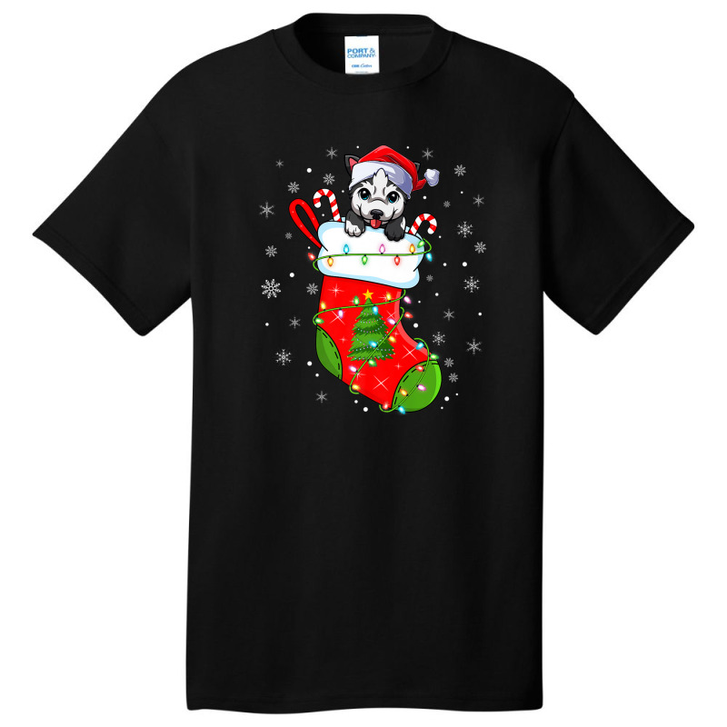 Alaskan Malamute Dog In Christmas Socks Xmas Basic T-shirt | Artistshot