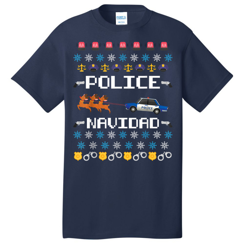 Police Navidad Ugly Christmas Sweater Funny Policeman X Mas T Shirt Basic T-shirt | Artistshot