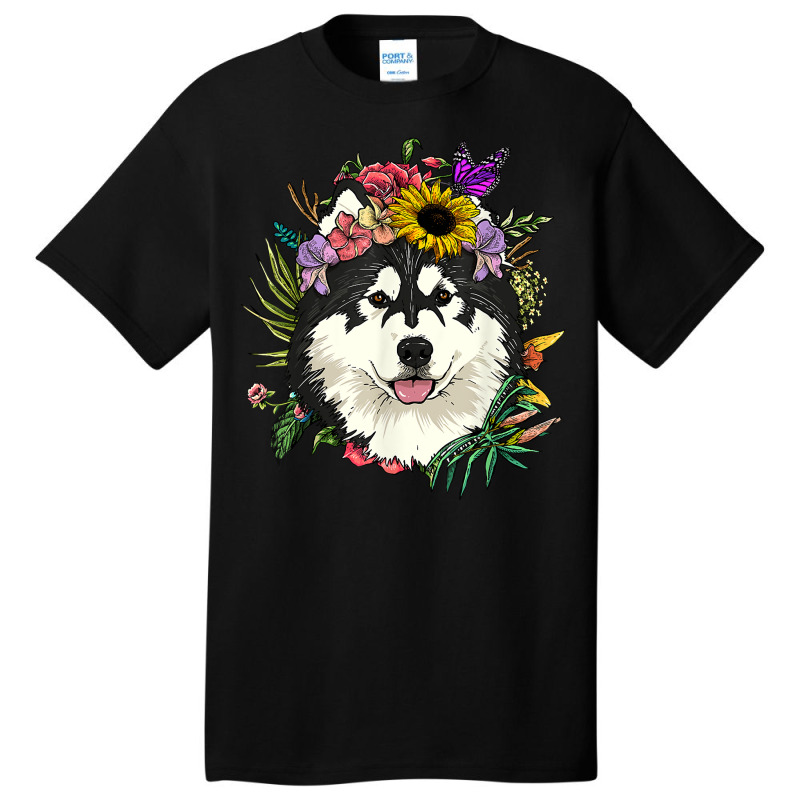 Floral Alaskan Malamute Dog Botanical Plant Flower Dog Lover T Shirt Basic T-shirt | Artistshot