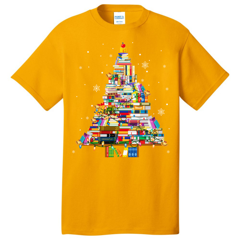 Christmas Library Tree Lights For Librarian And Book Lover Long Sleeve Basic T-shirt by cm-arts | Artistshot