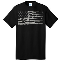 Big American Flag With Machine Guns  2a Flag Shirt Basic T-shirt | Artistshot